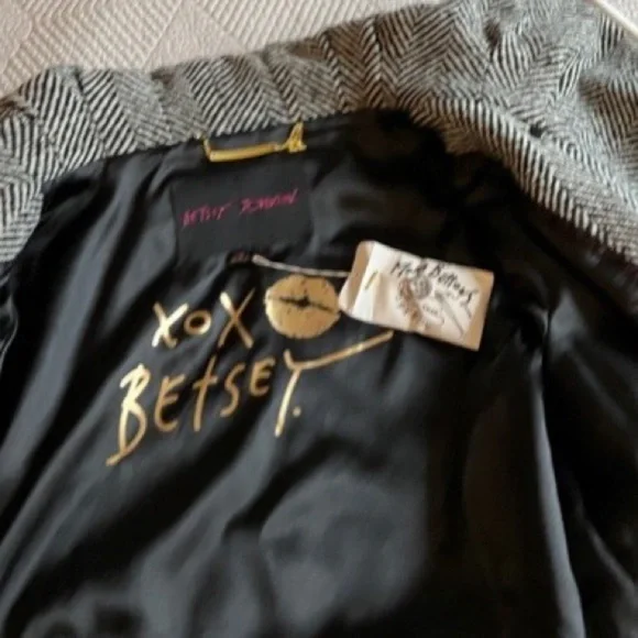 Adorable Betsey Johnson Herringbone Tweed Car Coat - Size 14 - Picture 6 of 12